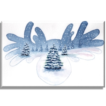 Leinwand 40 x 30 cm Keilrahmen Canvas-Leinen Aquarell Kunst Druck Kunstdruck Schweden Sweden Sverige Elch Winterelch Winter Schnee